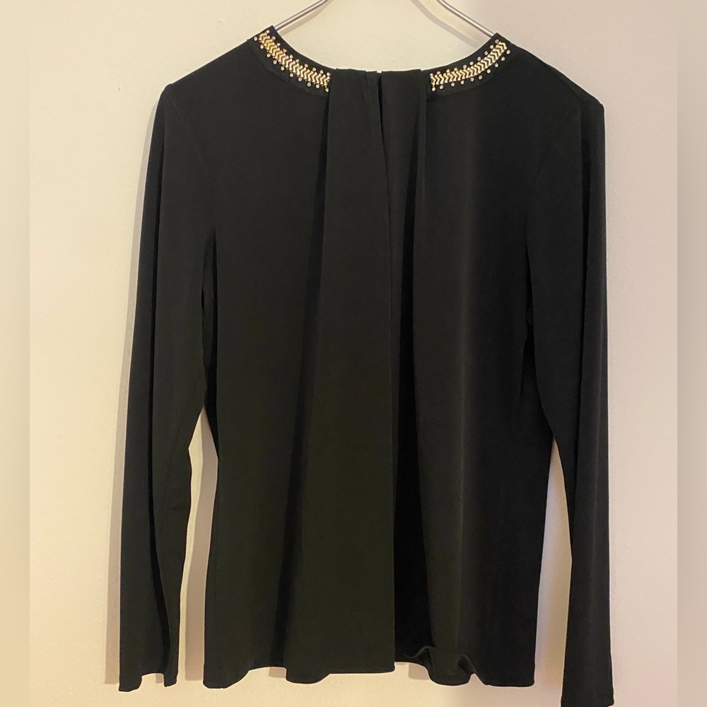 Ladies Liz Claiborne Elegant Black Blouse with Gold Accents,Beautiful.